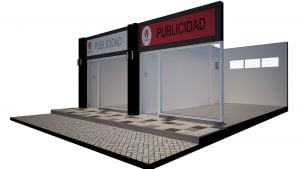 Strip center Punto Sur - Rendering local comercial, vista frontal